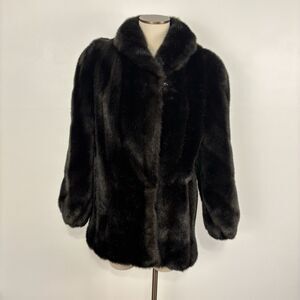 VTG 50s Hillmoor New York Faux Mink Fur Coat Black Brown Mid Century USA Made